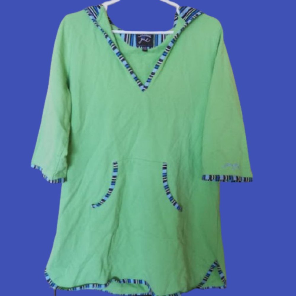 ---  Hooded Beach Cover-up Green & Blue Girl XL